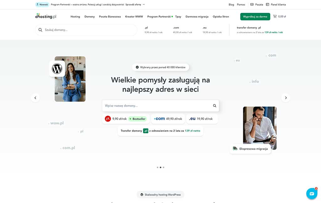 Screen przedstawia stronę główną dhosting.pl