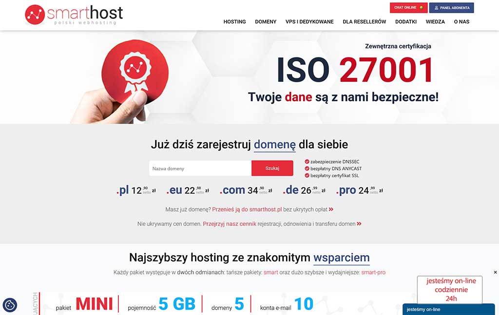 Screen przedstawia stronę główną smarthost.pl