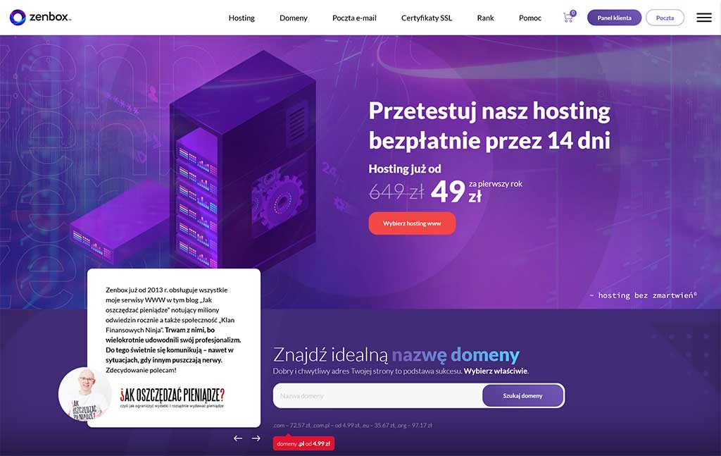 Screen przedstawia stronę główną zenbox.pl